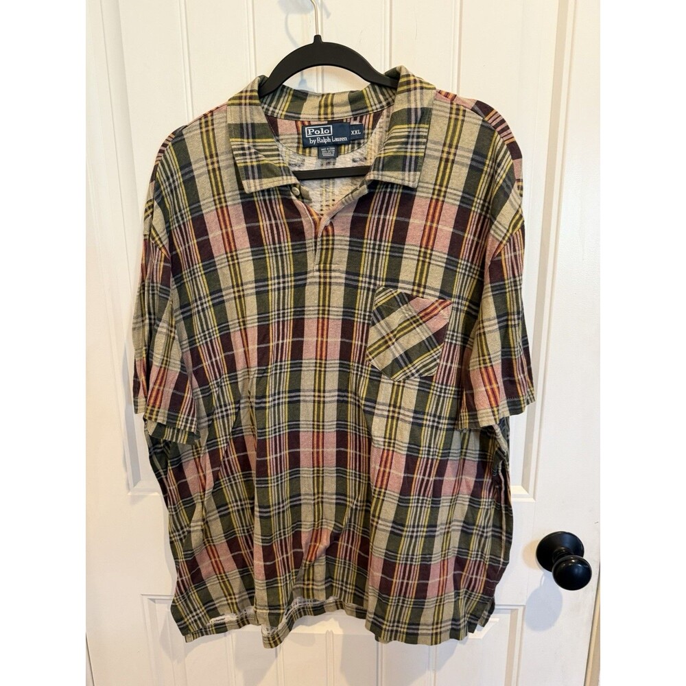 Polo Ralph Lauren Mens XXL Madras Plaid Polo Shirt 100% Cotton Pocket